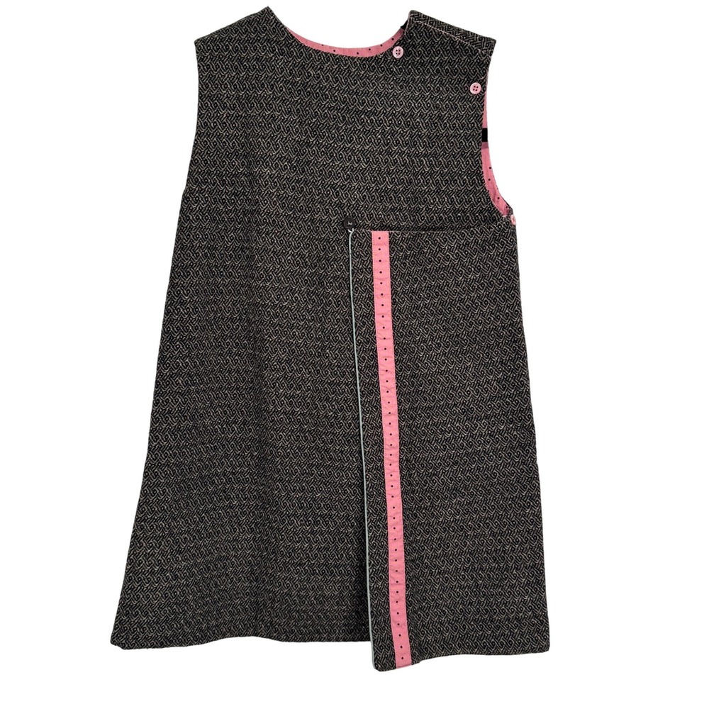 Judith Lacroix Girls Wool Blend Jumper Dress Size 5A Brown Pink Chevron French